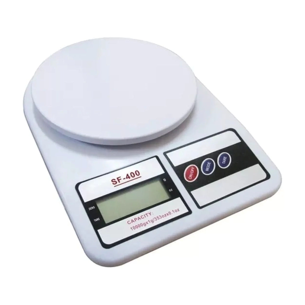 Gramera digital de cocina con plato y pantalla LCD