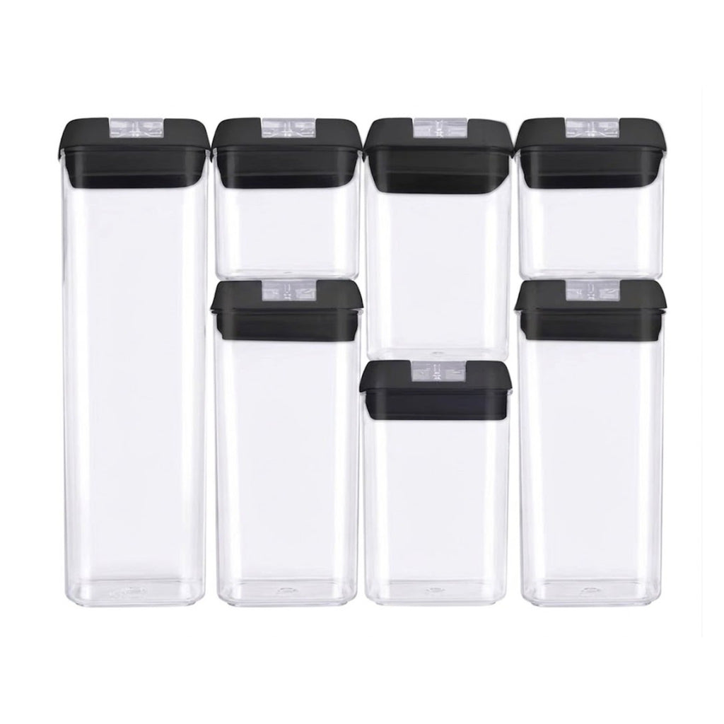 Set de 7 recipientes hermeticos transparentes con tapa negra