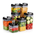 Set de 7 recipientes hermeticos transparentes con tapa negra
